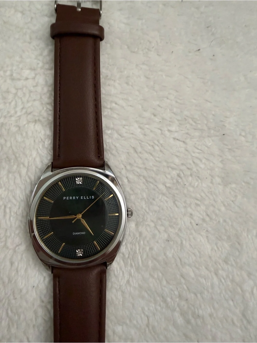 Perry Ellis Green Dial Watch with Brown Leather Strap